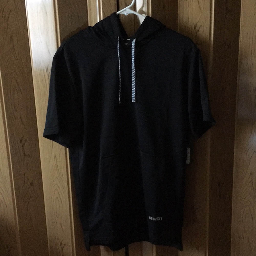 AND1 men's short sleeve black terry hoodie size M